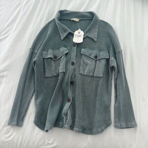 Altar’d State Green Button-Up Waffle Knit Shirt/Shacket NWT